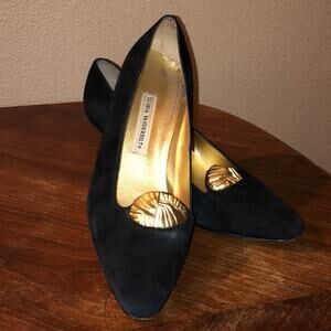 Gloria Vanderbilt Vintage Preppy Glam Academia Note Vintage Black Gold Heels 9